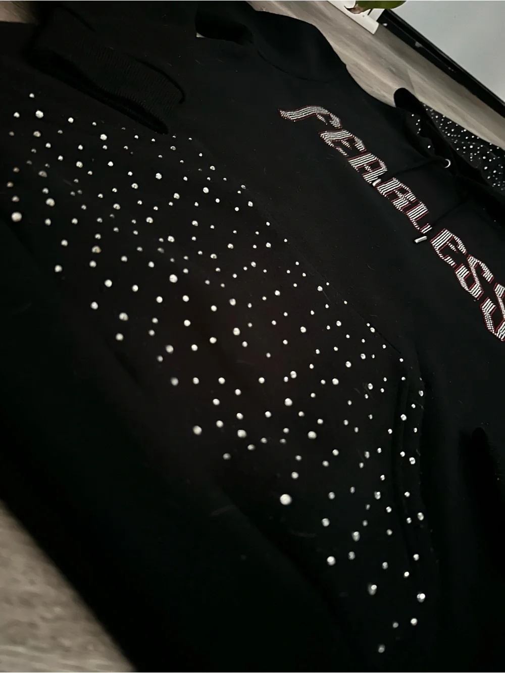 Fearless Black Hoodie Sweater with Studded Details